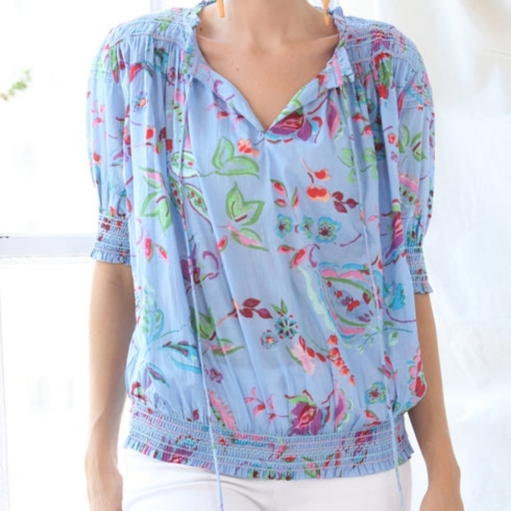 Kikisol Periwinkle Ceylon Smock Top with Tassels Size M New